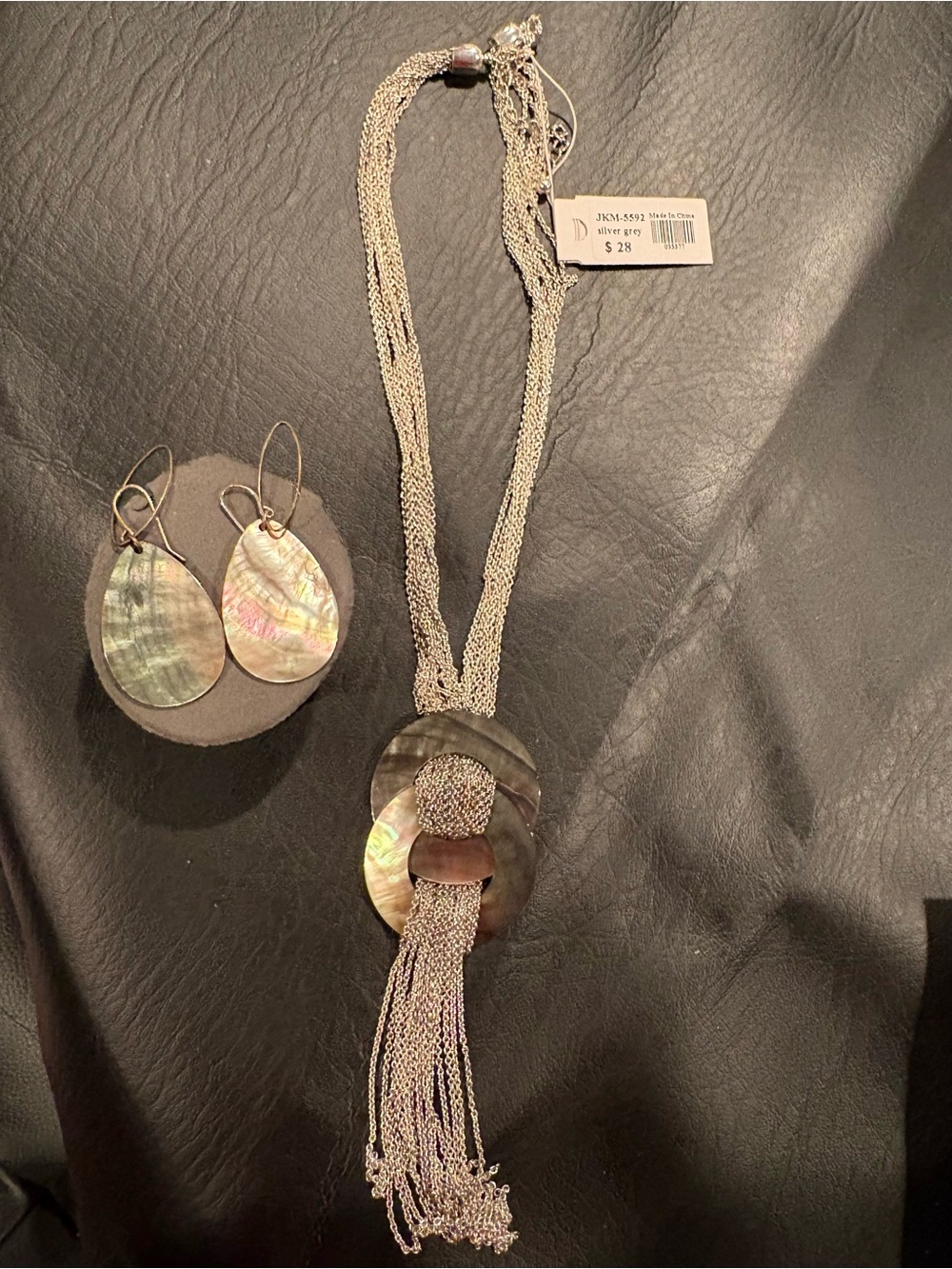 Silver-Tone Multistrand Necklace and Shell Teardrop Earrings Set